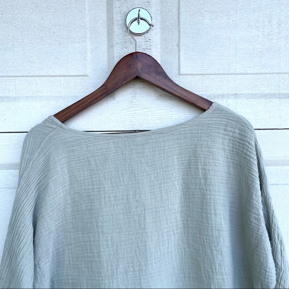 Cotton Palm Womens Shirt Blouse Gauzy Tiered Sage Green Cotton Medium - Picture 5 of 7